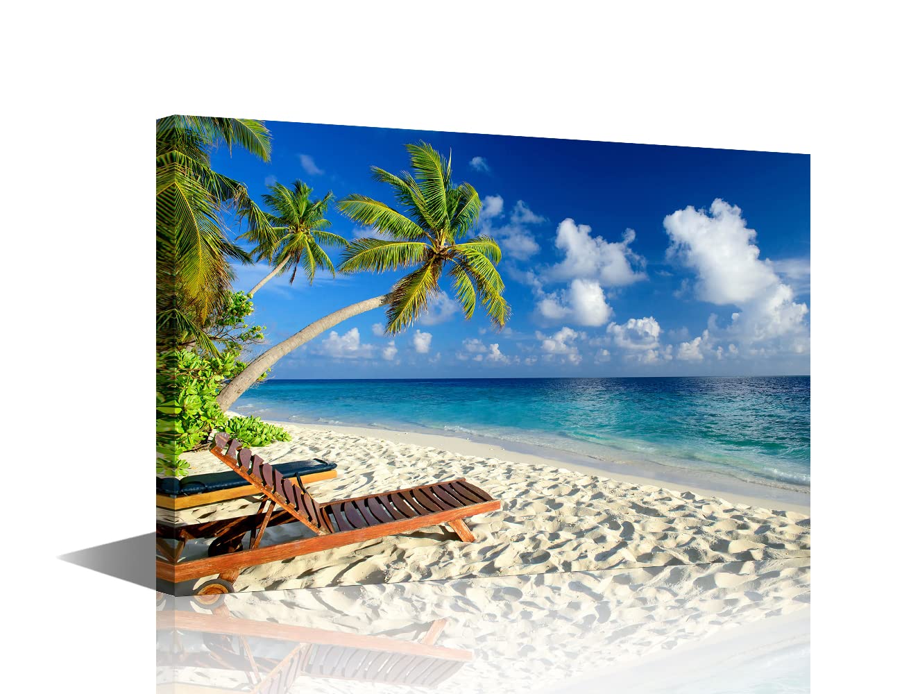 TISHIRON Canvas Wall Art Summer Ocean Coconut Trees on Sands Beach Panoramic Seascape Scenery Painting Canvas Artwork Sea Nature Picture for Home Office Wall Decor Framed Ready to Hang (16X24in)