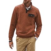 JMIERR Men's Quilted Sweatshirt Casual Long Sleeve Outdoor Stand Collar Button Pullover Sweatshirts