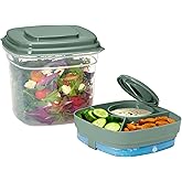 Rachael Ray Salad Container For Lunch, Salad Lunch Container For Adults, Salad Bowl Kit With Compartments For Salad Dressing & Toppings, Includes Ice Pack