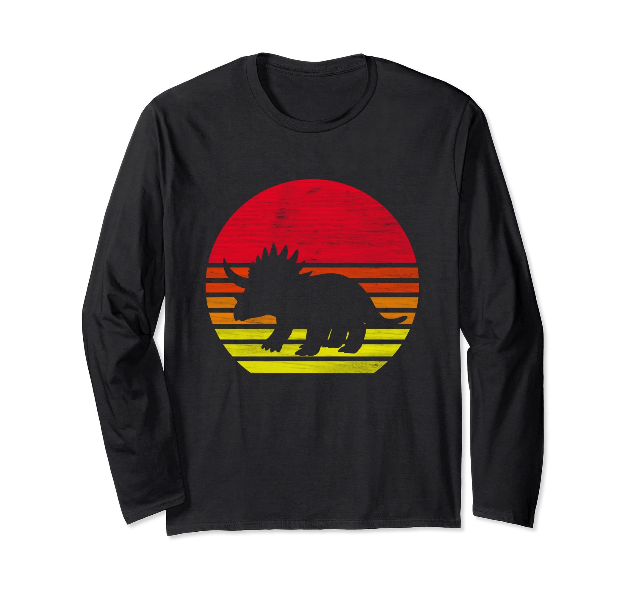 Retro Dinosaur Triceratops Silhouette Long Sleeve T-Shirt