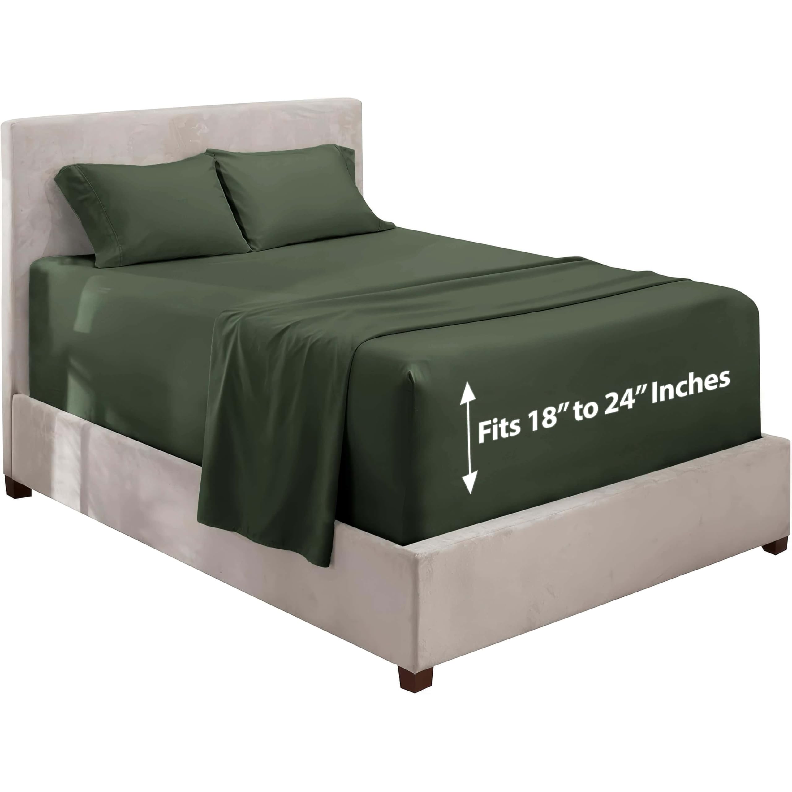 Hearth & Harbor Extra Deep Pocket King Sheets Set - 4 Piece Hotel Luxury Bed Sheets Set Fits Up to 24" Mattress - Ultra Soft Luxury Bed Sheet Set - Soft & Breathable, Olive Green Image
