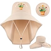 Shyyween Garden Hats for Women Gardener Gifts Sun Protection Wide Brim Embroidered Hat with Neck Flap for Christmas Birthday