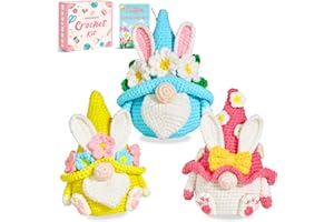 MAGIMUSE Crochet Kit for Beginners Crochet Starter Kits for Adults Easter Amigurumi Knitting Crocheting Animals Kits Hooks Yarn Set with Step-by-Step Video Tutorials, 3 Easter Gnomes (40%+ Yarn)