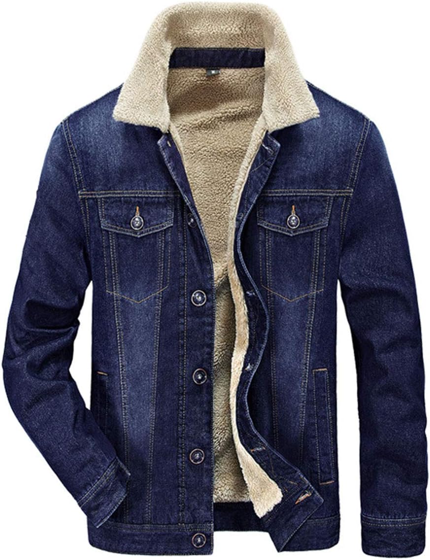 AllthemenMens Denim Jacket Winter Thick Warm Military Cowboy Parka Coats Fleece Lined Outdoor Multi Pockets Jackets
