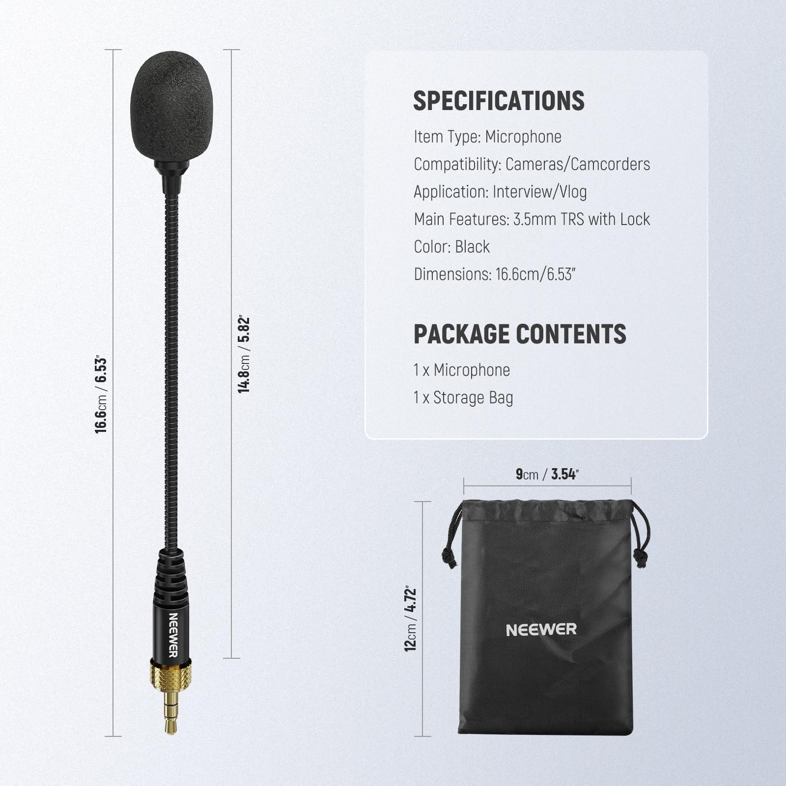 NEEWER 3.5mm TRS Omnidirectional Condenser Microphone with Lock, Mic for Interviews and Content Creators, Compatible with UHF Wireless Microphone DJI Wireless Mic Transmitter Rode Wireless GO II, CM7