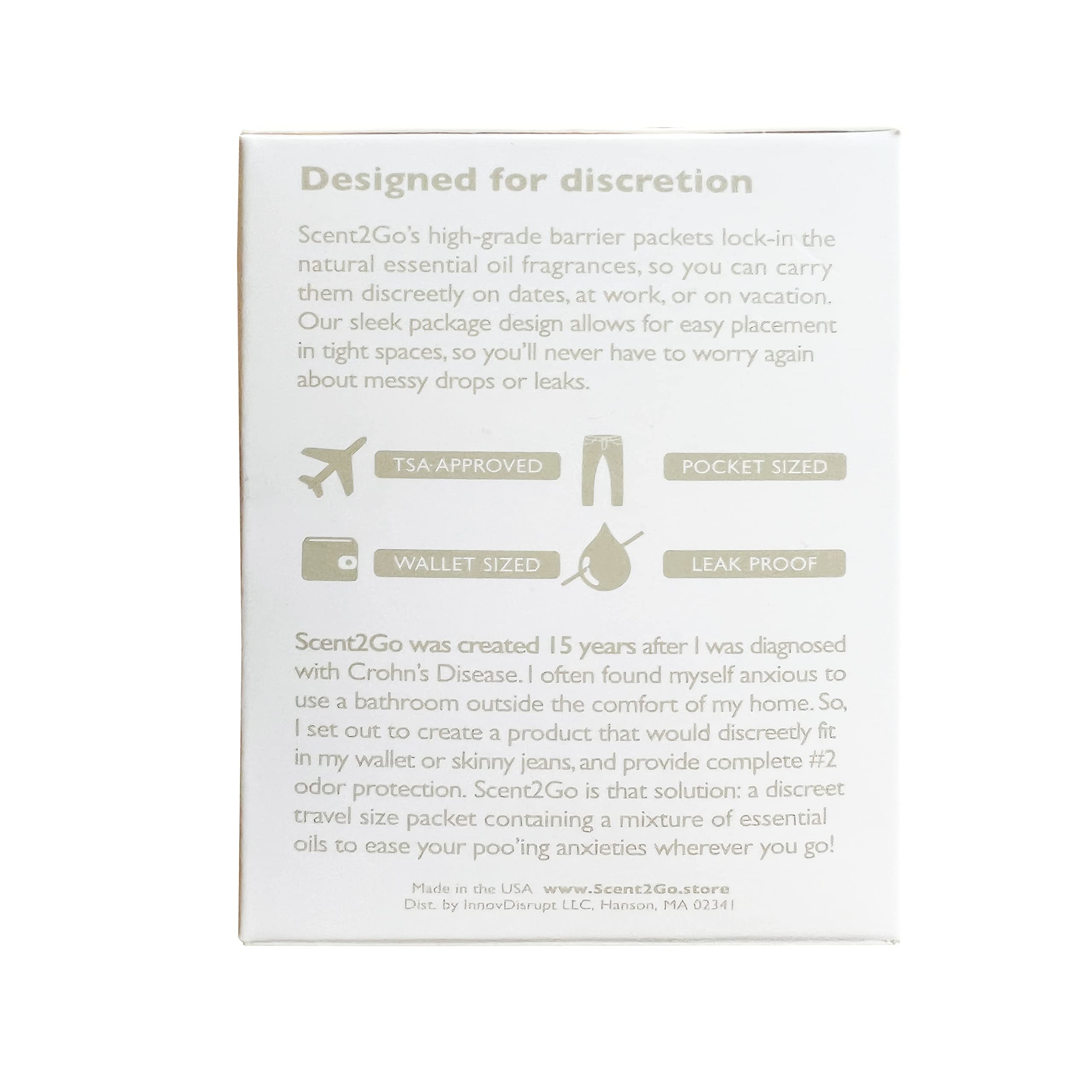 Scent2Go Toilet Fragrance Powder - Discreet Travel Size Packet - Leak Lock Design - Plant Based Formula - Lavender + Peppermint - 20 Single Use Packets