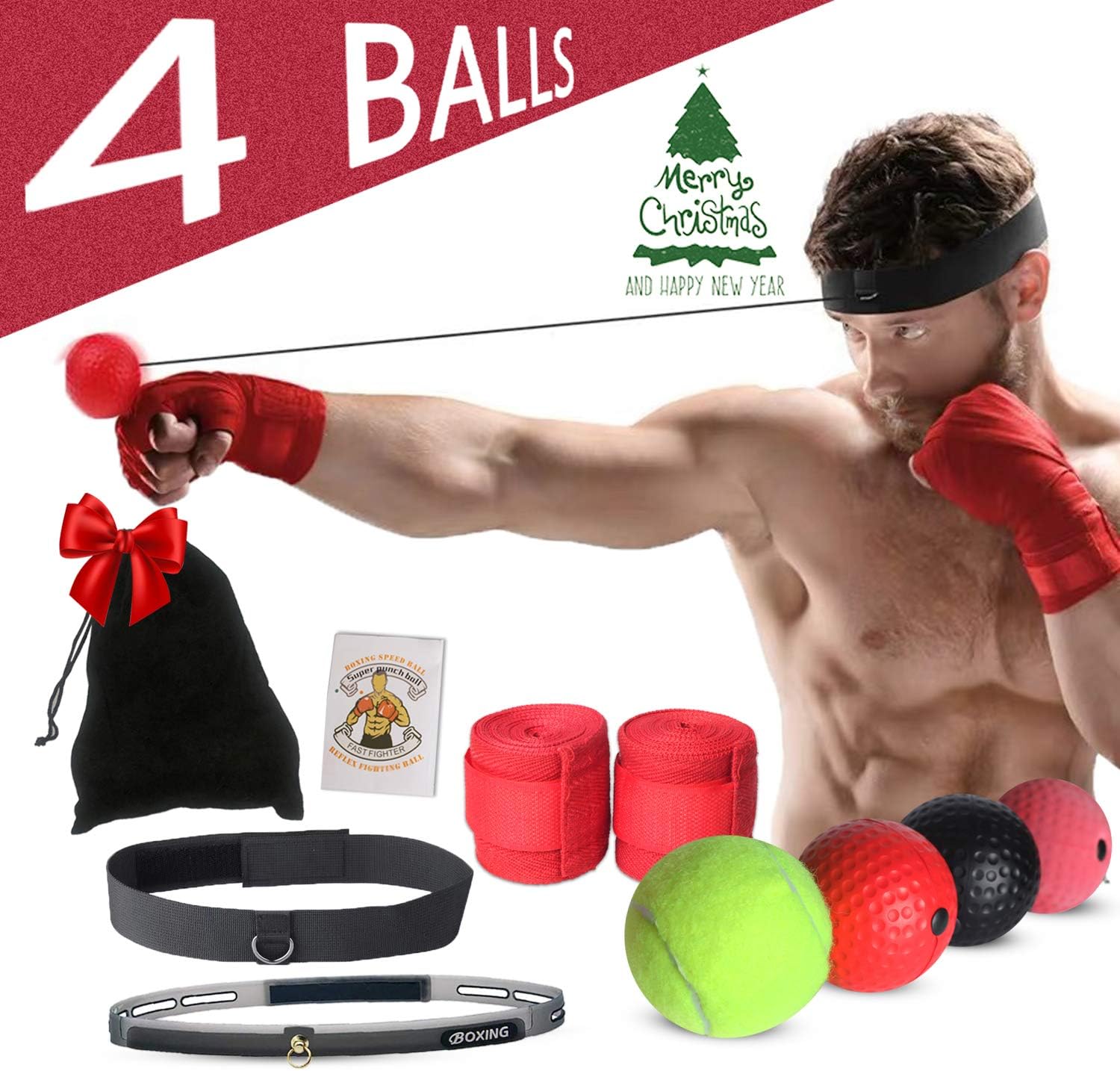 DOTSOG Boxing Reflex Ball Set,4 Difficulty Level Boxing Balls On String,2 Different Wide Headbands, Perfect for Training Hand-Eye Reaction,Boxing Training, Punching Speed and Fight Skill
