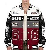 RAOENJADO Racing Jacket Men's Bomber Jacket with Faux Leather Sleeves Baseball Style Varsity Jacket