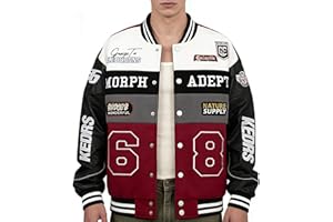 RAOENJADO Racing Jacket Mens Bomber Jacket with Faux Leather Sleeves Varsity Style Baseball Jacket for Men