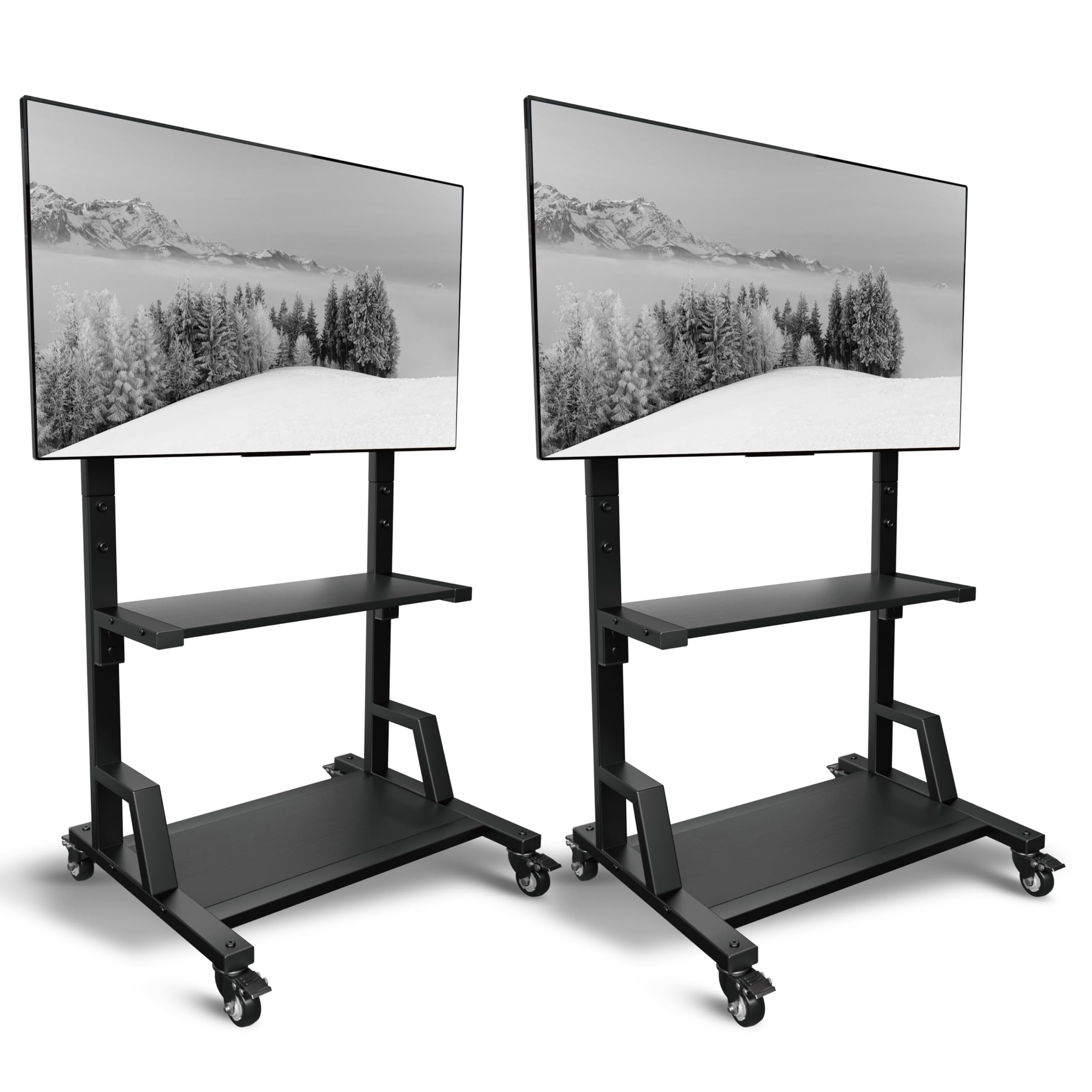 Photo 1 of 2 Pack Rolling TV Stand with Lockable Wheels and Dual Shelves, Easy-to-Assemble Roller Cart Mount for 32-75 inches TVs, Sturdy Mobile Screen Stand for Living Room, Bedroom, Office, Outdoor