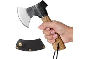 COR CORDIUM Small Camping Axe with Leather Sheath, 8.46" Backpacking Hatchet with Wooden Handle, Splitting Axe for Jungle, Gardening, Hunting, Survival