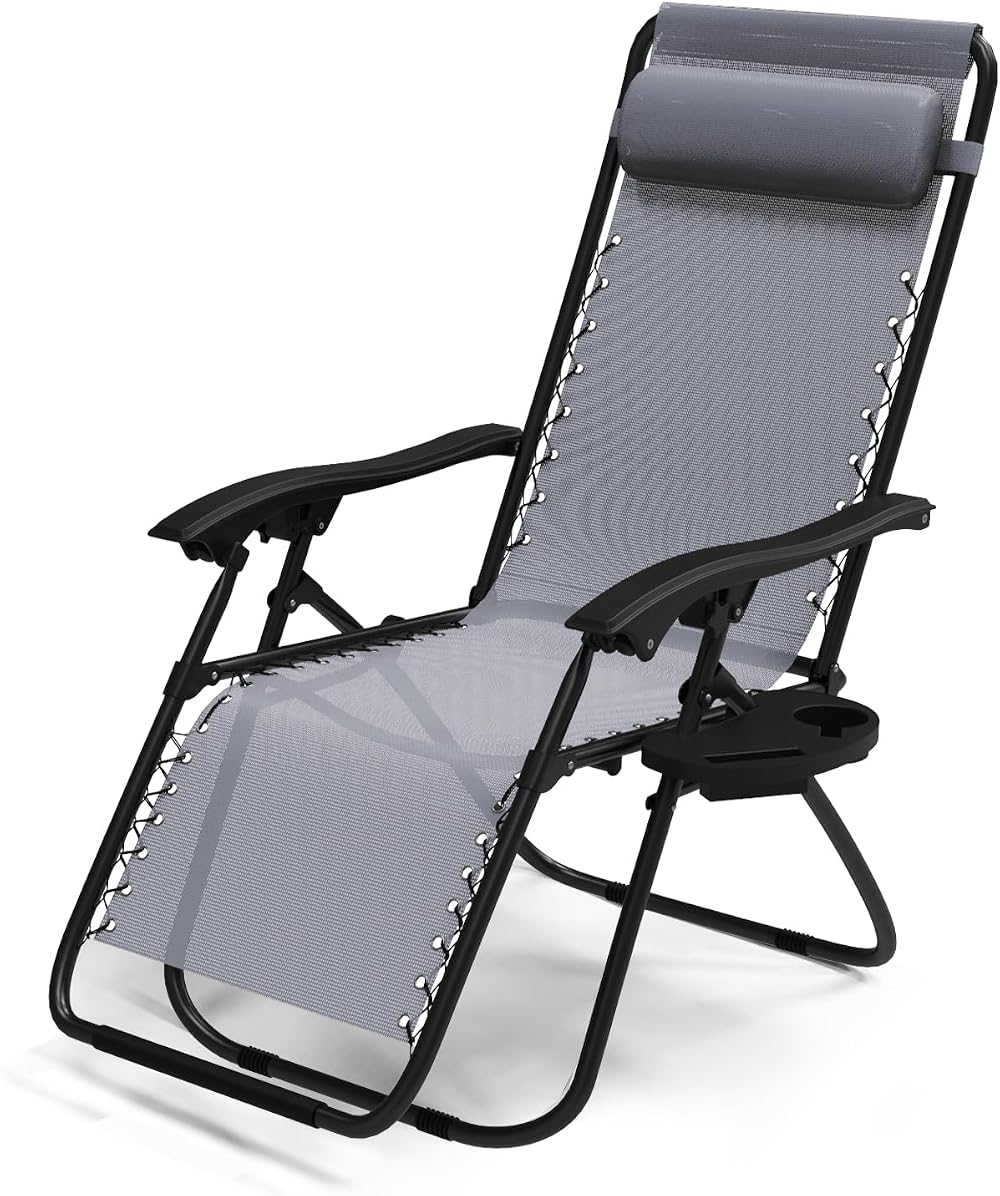 VOUNOT Zero Gravity Chair Folding Sun Lounger Grey Recliner