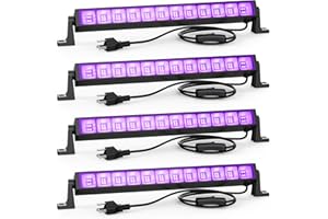 Atfoyer 4PCS 40W LED Black Light Bar, Black Lights for Glow Party, Blacklight with Plug &Switch, Each Light Up 484 Sq.ft Area, Glow Light for Halloween, Fluorescent Body Paint, Stage Lighting, Bedroom