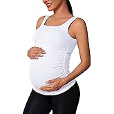 ATTRACO Maternity Tank Tops Seamless Side Ruche Sleeveless Pregnancy Basic Shirt with Built in Bra