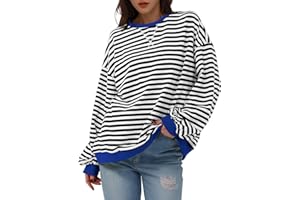 NBXNZWF Oversized Sweatshirts for Women Striped Color Block Long Sleeve Round Neck Sports Casual Loose Fitting Pullover Tops