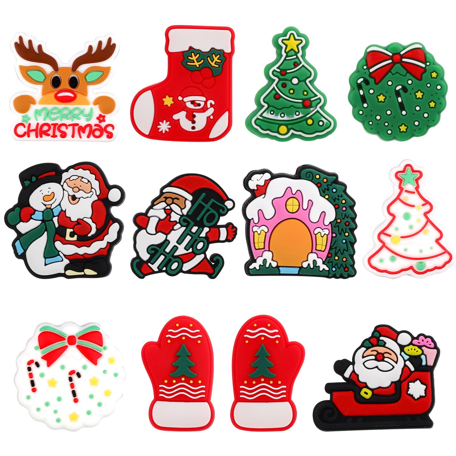 12pcs Silicone Focal Beads, Cute Christmas Silicone Beads for Pens Santa Claus Reindeer Character Focal Beads for Keychain Making Bracelet Necklace Pendant DIY Crafts Supplies