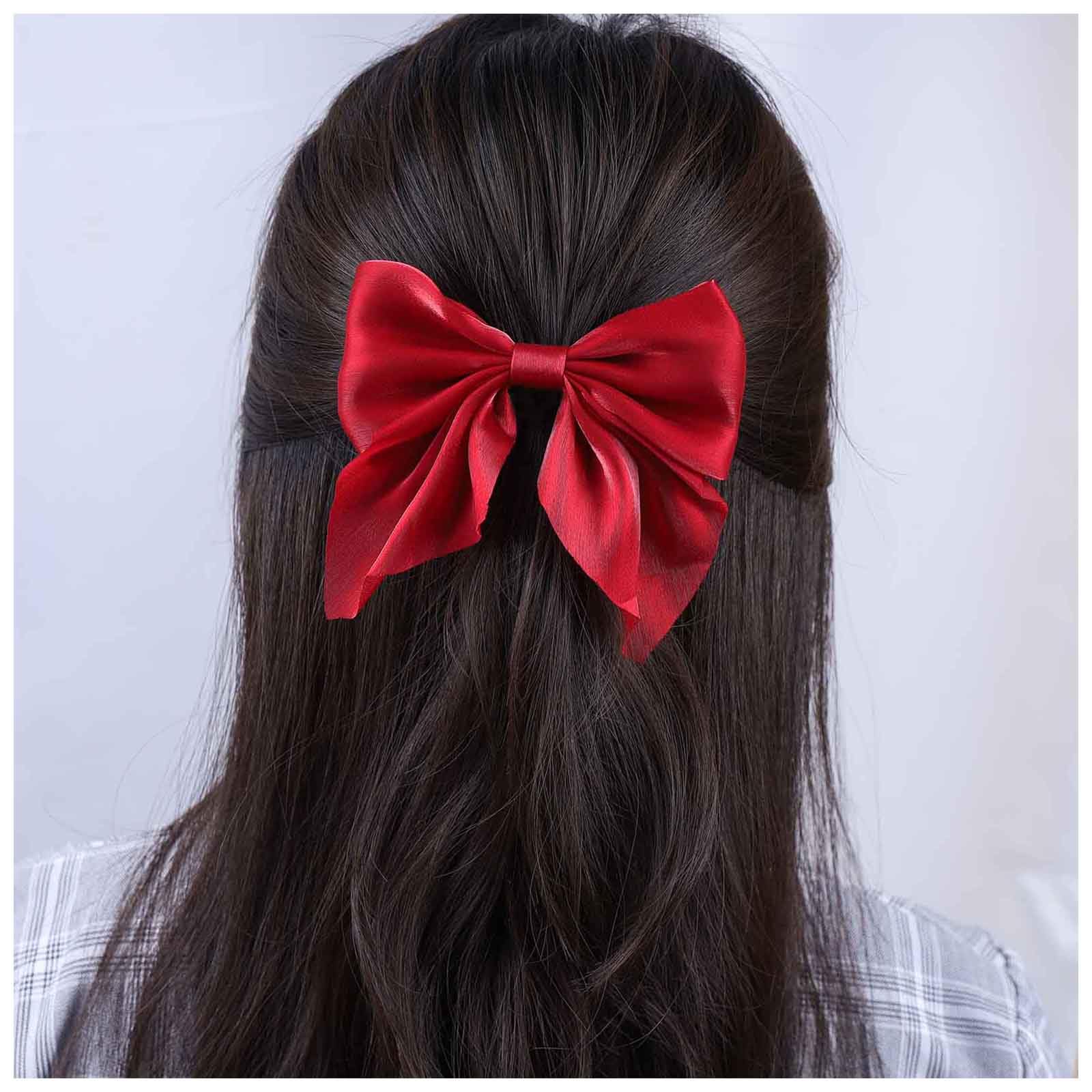Cimenexe Bohemian Red Bow Hair Clips Bow Tie Hair Barrettes Red Bow Hair Clip Barrette Large Bow Hair Clip Bow Headpiece Hair Accessories for Women and Girls