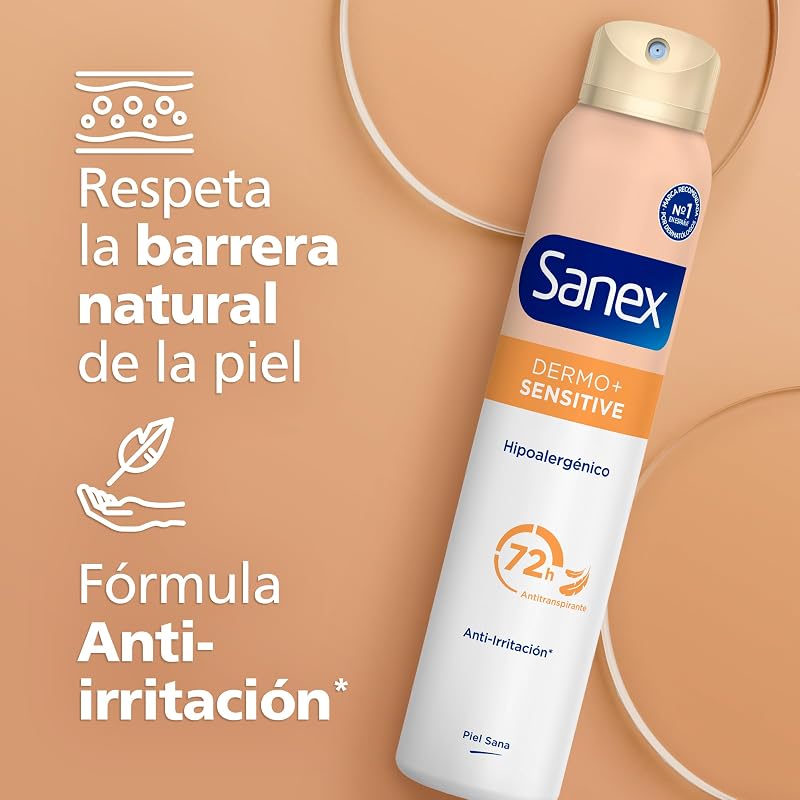 Sanex Dermo Desodorizante Spray Sensível, Pack 6 Uds x 200 ml, Antitranspirante, até 24H Proteção Contra Suor e Odor, Suave na Pele Sensível, Restaura o pH Natural da Pele