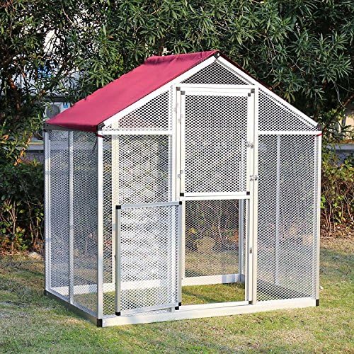 Peachtree Audio Peach Tree Large Aluminum Heavy Duty Bird Cage Play Top Parrot Cockatiel Macare Parakeets Finch Walk In Aviary Pet House 2 Doors 76.8" H (Birdcage+Wine red Cover)