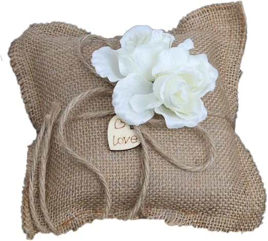 Oreiller Coussin Porte Anneau Alliance En Toile De Jute Fleur Blanche Decor Pour Mariage Amazon Fr Cuisine Maison
