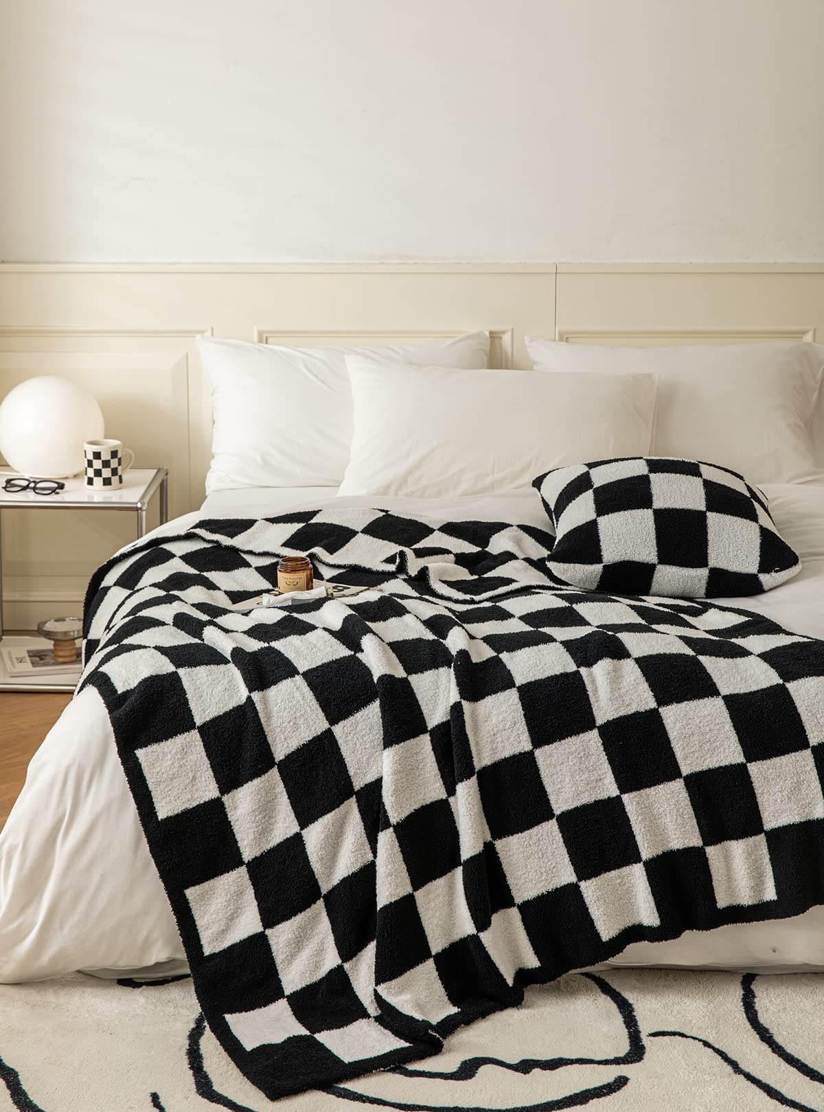 REPRECONF Ultra Soft Cozy Crocodile Pattern Buffalo Checkerboard Fluffy Microfiber Knitted Throw Blanket Lightweight Fleece Checkered Blanket for Sofa Couch Bed Travel Beige 51"X63"¡­