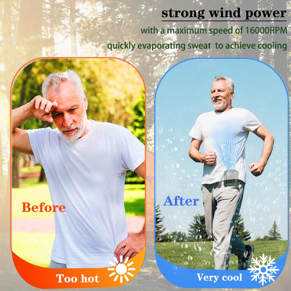 CAZOKASI Personal Fan 10000mAh Waist Portable Rechargeable Wearable Hand Free, 6-40hours Wearable Cooler Fan for Traveling Working Outdoor Office (10000mAh / Green)