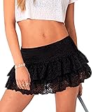 Navneet Women Sexy Y2K Sheer Lace Ruffle Mini Skirt