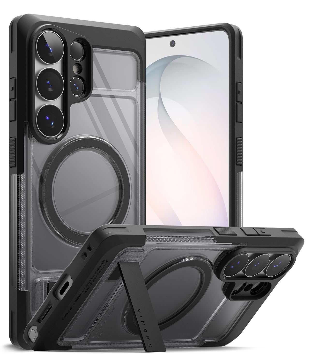 Ringke UX Magnetic for Samsung Galaxy S26 Ultra Case [Compatible with MagSafe] Rugged Cover with Stainless Steel Kickstand, Powerful Magnet - Smoke Black