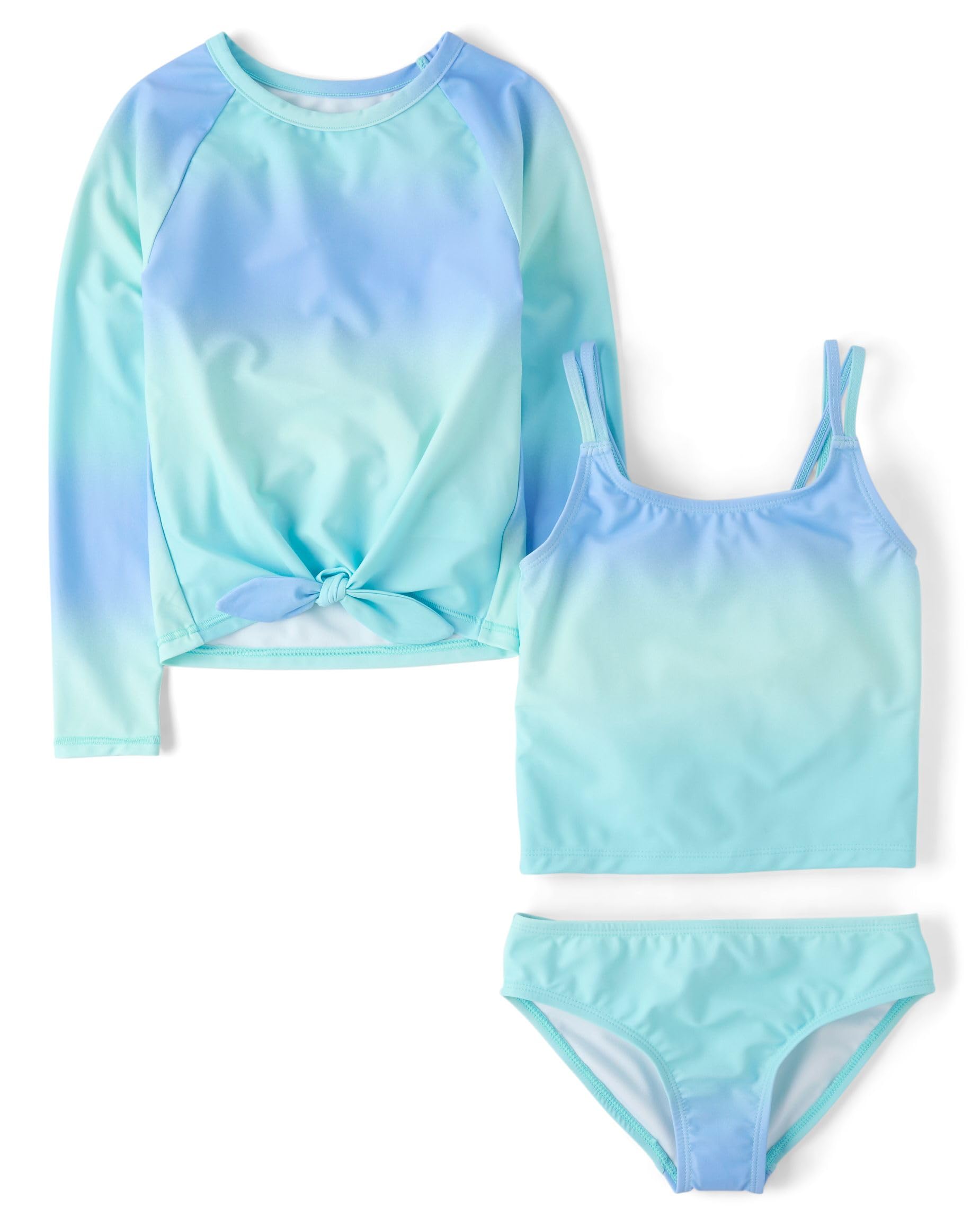 Photo 1 of The Children's Place,Girls,Long Sleeve Rashguard and Tankini Swimsuit, 3 Piece Set,Seagrove Ombre,Small