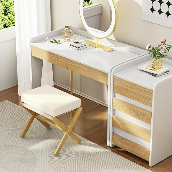 BAMBOOHOMIE FOLDABLE FOOT STOOL OTTOMAN, MODERN FOOT REST WITH BAMBOO X LEGS & THICK FOAM CUSHION, FOLDING FOOT STOOLS SMALL PADDED FOR BEDROOM LIVING ROOM, FOOTSTOOL FOR CHAIR COUCH (NATURAL – BEIGE)