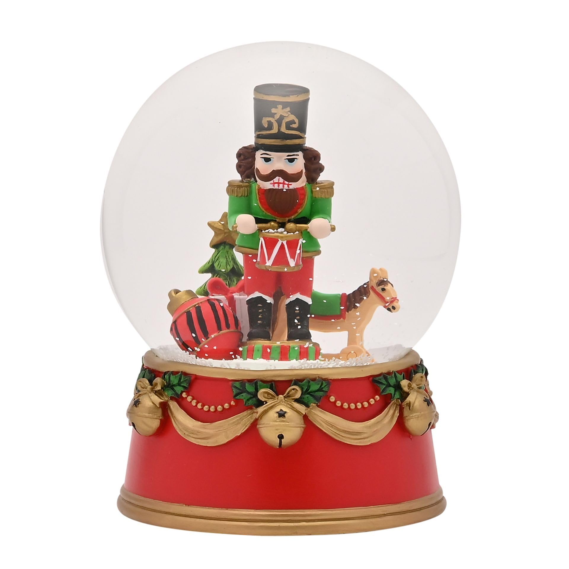 Widdop and Co. - The Seasonal Gift Co. - Musical Nutcracker Snowglobe Decoration Christmas Ornament. Red, Gold & White Xmas Homeware Indoor Festive Holiday Room Decor.