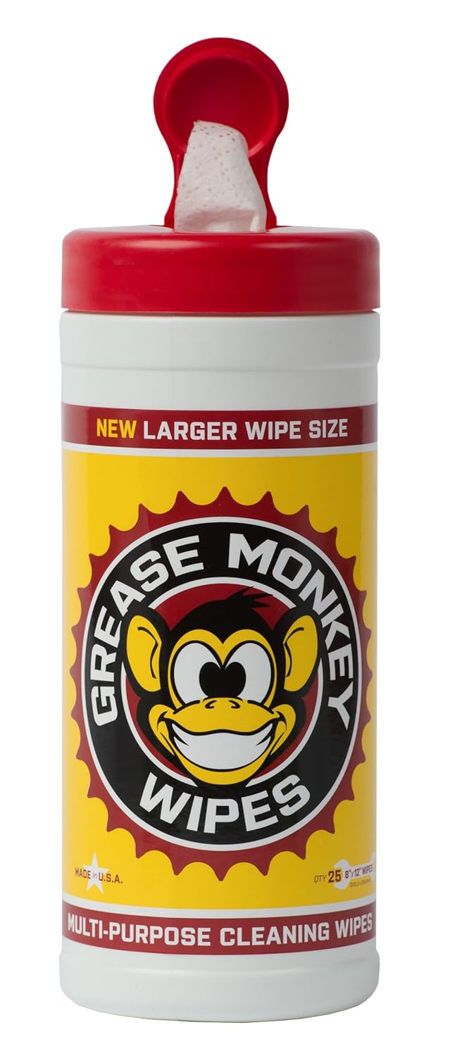 Grease Monkey Wipes Canister Heavy Duty Cleaning Wipes Canister, 25-Count