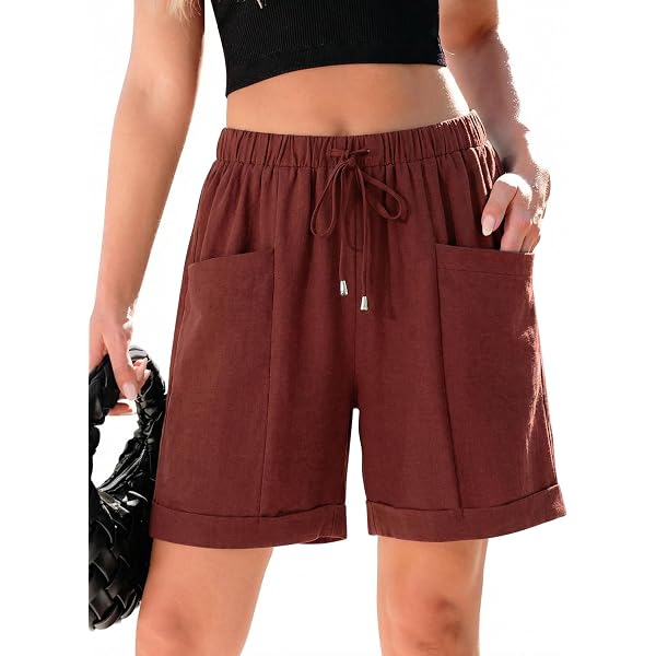 Women's High Waisted Wide Leg Bermuda Shorts - Summer Pleated Casual Shorts With Pockets