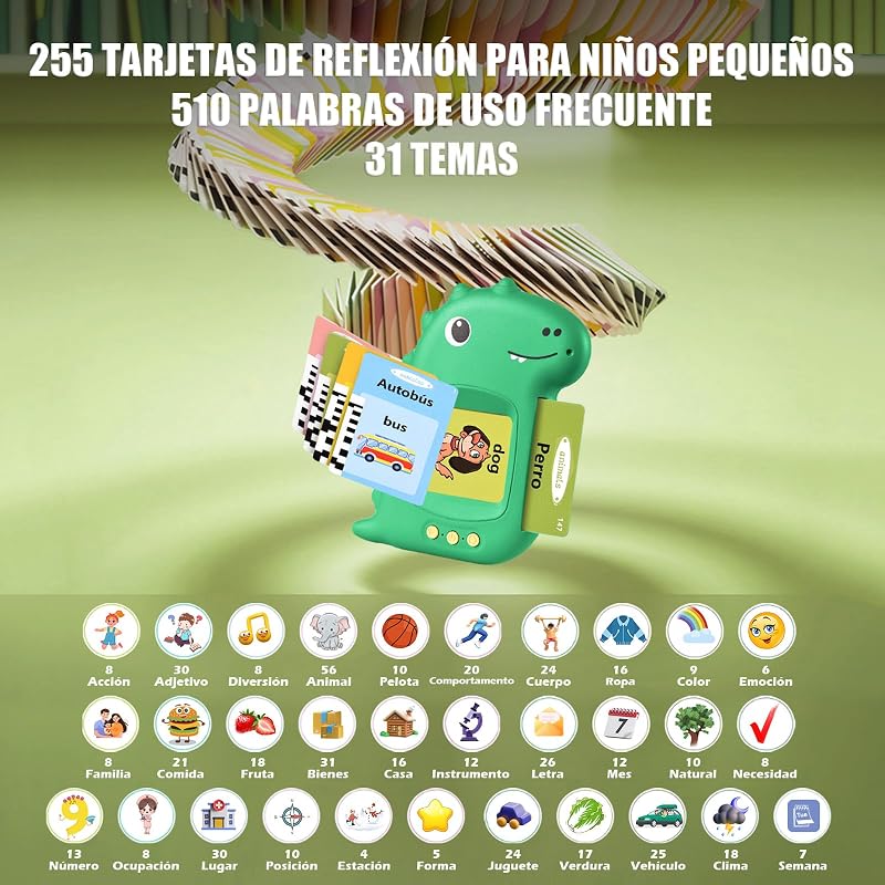 Tarjetas Flash Parlantes Español Juguetes Niños para 3+ Años(Verde) — foto 2 de 6