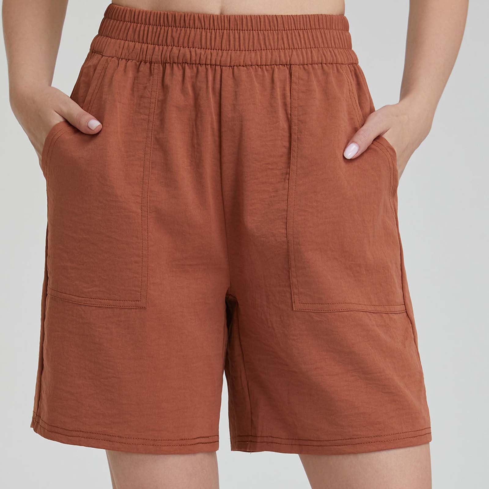 OTSANT Cotton Linen Shorts for Women Elastic Waist Drawstring Shorts Wide Leg Baggy Lounge Short Pants Summer Holiday Clothes Watermelon Red