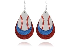 Fusamk Baseball Faux Leather Earrings Lightweight Teardrop Earrings Sequin Dangle Earrings