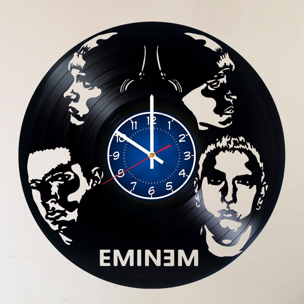 EMINEM Vinyl Record Wall Clock - RAP GOD - Get unique Garage wall decor - MUSIC- Gift ideas for friends, teens ROCK n ROLL KING– POP ROCK MUSIC Unique Modern Art - Eminem King of Hip Hop in USA