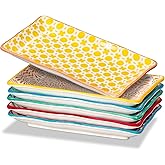 ONEMORE Appetizer Plates Set of 6-7.5 inch Small Serving Platters, Ceramic Rectangular Plates for Sushi Salad Dessert - Microwavable Oven & Dishwasher Safe, Scratch Resistant- Assorted Colors