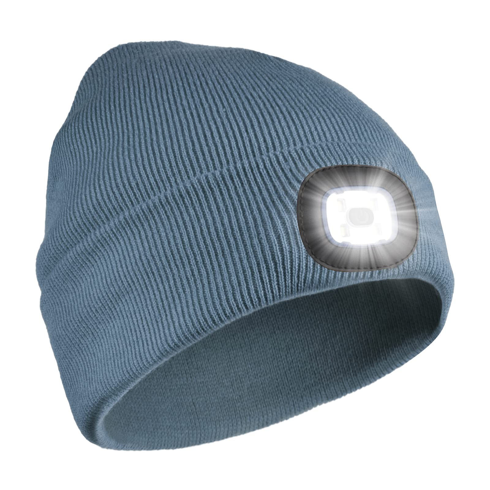 Attikee LED Lighted Beanie Cap for Adults, USB Rechargeable 4 LED Headlamp Hat, Unisex Winter Knit Hat Torch for Running Cycling Camping, Christmas Tech Gifts for Men Dad Women Teens
