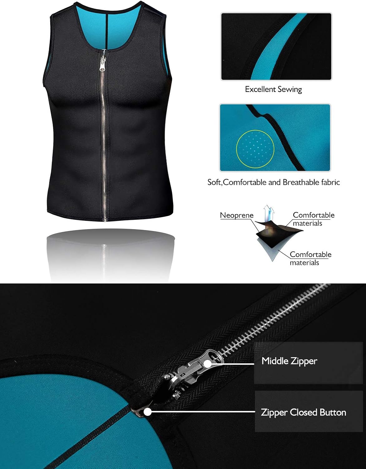 NonEcho Men Sauna Sweat Vest Weight Loss Waist Trainer Vest Neoprene Tank Top Shapewear Slimming Shirt Workout Suit: Clothing