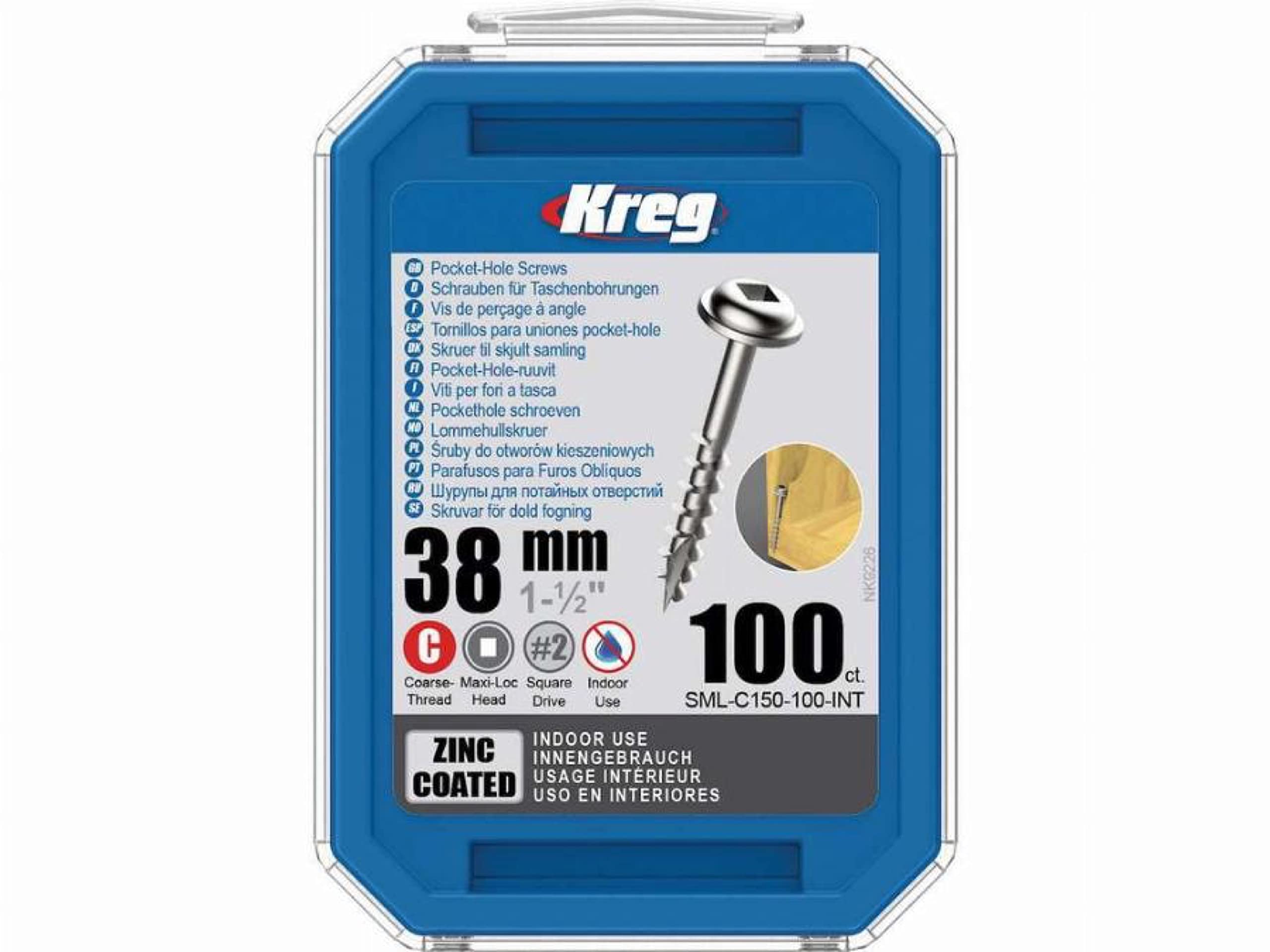 KREG KRE00057 Zinc Screw 38 mm with Coarse Thread Box of 100 Screws SML-C150-100-INT