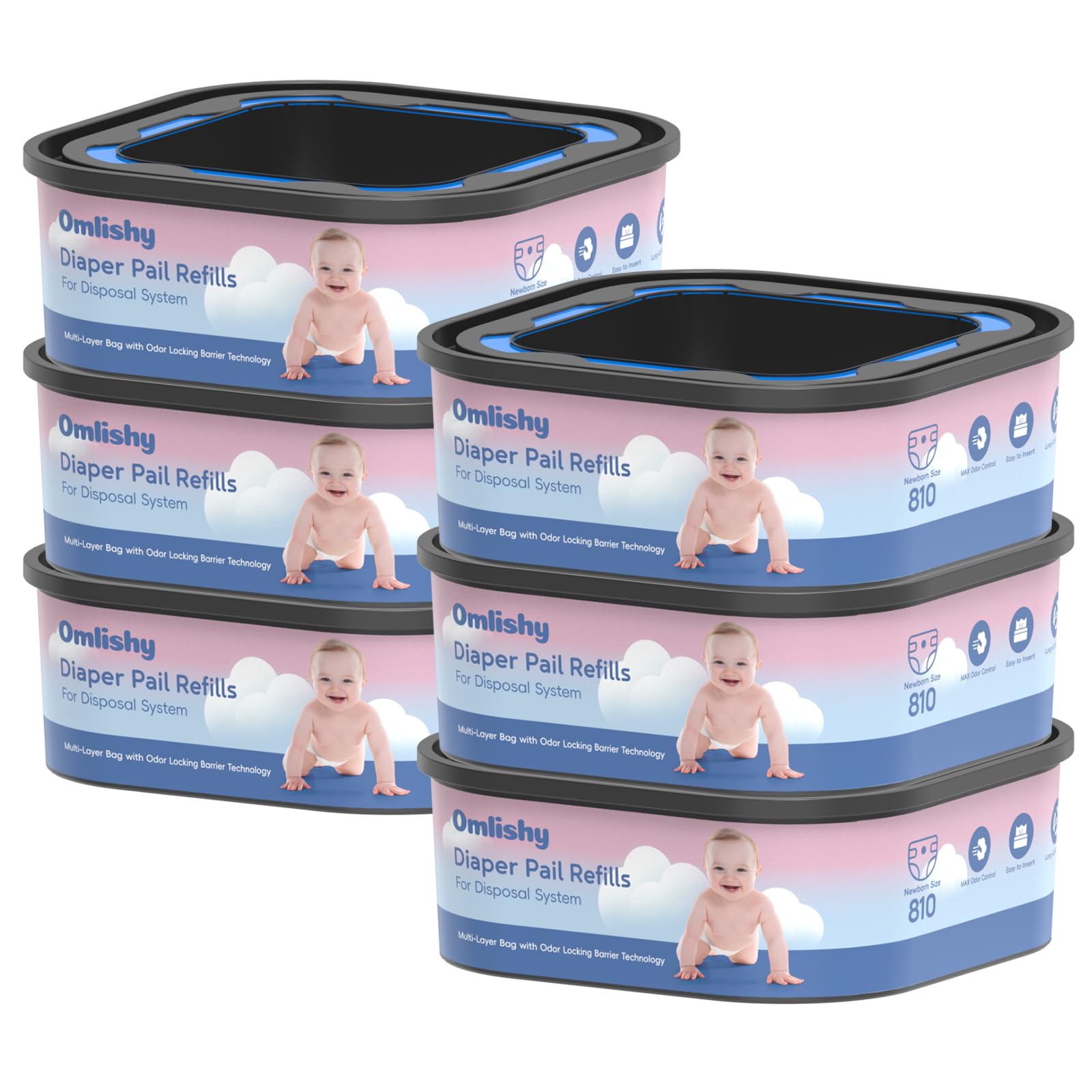 Photo 1 of 6 Pack Jumbo Square Bags Refill Compatible with Diaper Genie Compact, Select Pails (Not Fit Classic), Max Odor Control, Disposal Bag Refills with Continuous Film, Hold Up to 810 Newborn-Sized Diapers