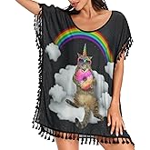 Naanle Skull Human Skeleton Women's Swimsuit Cover Up Chiffon Tassel Bikini Beach Coverup for Swimwear