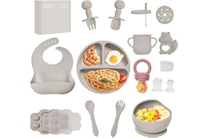 Silicone Baby Feeding Set, 15pcs Baby Led Weaning Feeding Supplies for Toddlers, Bowls and Plates with Suction, Silicone Bib,