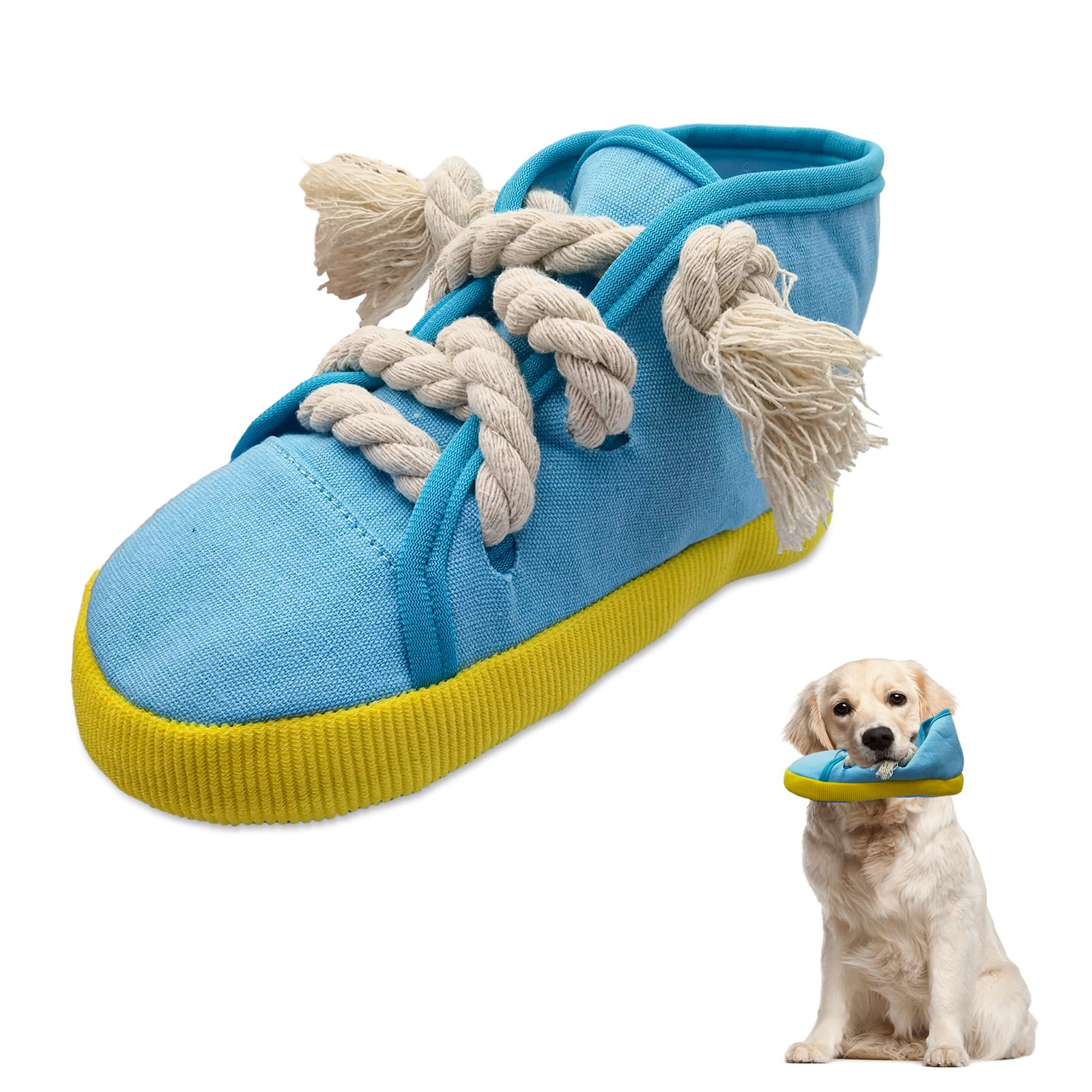 Andiker Dog Squeaky Toy, Durable Shoes-shaped Dog Chew Toys with Squeakers to Reduce Boredom and Consume Extra Energy Interactive Puppy Chew Toys for Small Medium Large Dogs (High,Blue)