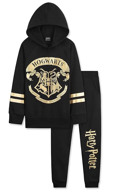 Harry Potter Girls Tracksuit, Hoodie and Girls Tracksuit Bottoms (11-12 Years, Black/Gold)