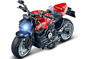 Gilumza Pull Back Motorcycle Toys, Ducati Gift with Music Lighting, Street Fighter Motorcycles Toy for Boys Kids Age 3-12 Year Old (Red)