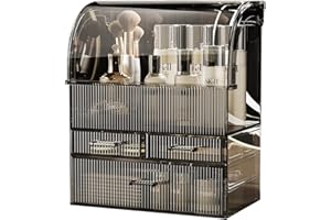 MOOCHI Translucent Black Stripes Pattern Professional Large Cosmetic Makeup Organizer Dust Water Proof Cosmetics Storage Display Case with Drawers