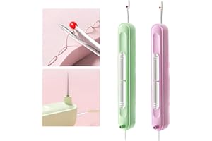 Xuvrir 2PCS Upgraded 2 in 1 Needle Threaders Seam Ripper,Automatic Needle Threader for Hand Sewing Sewing Supplies,Sewing Tools,Stitch Remover Tool (2PCS-Purple+Green)