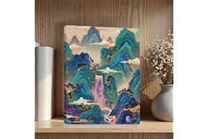 Waterfall Paint Japanese Wall Art, Housewarming Gifts, Nature Landscape Framed Canvas Painting Room Decor, Vintage Aesthetic 